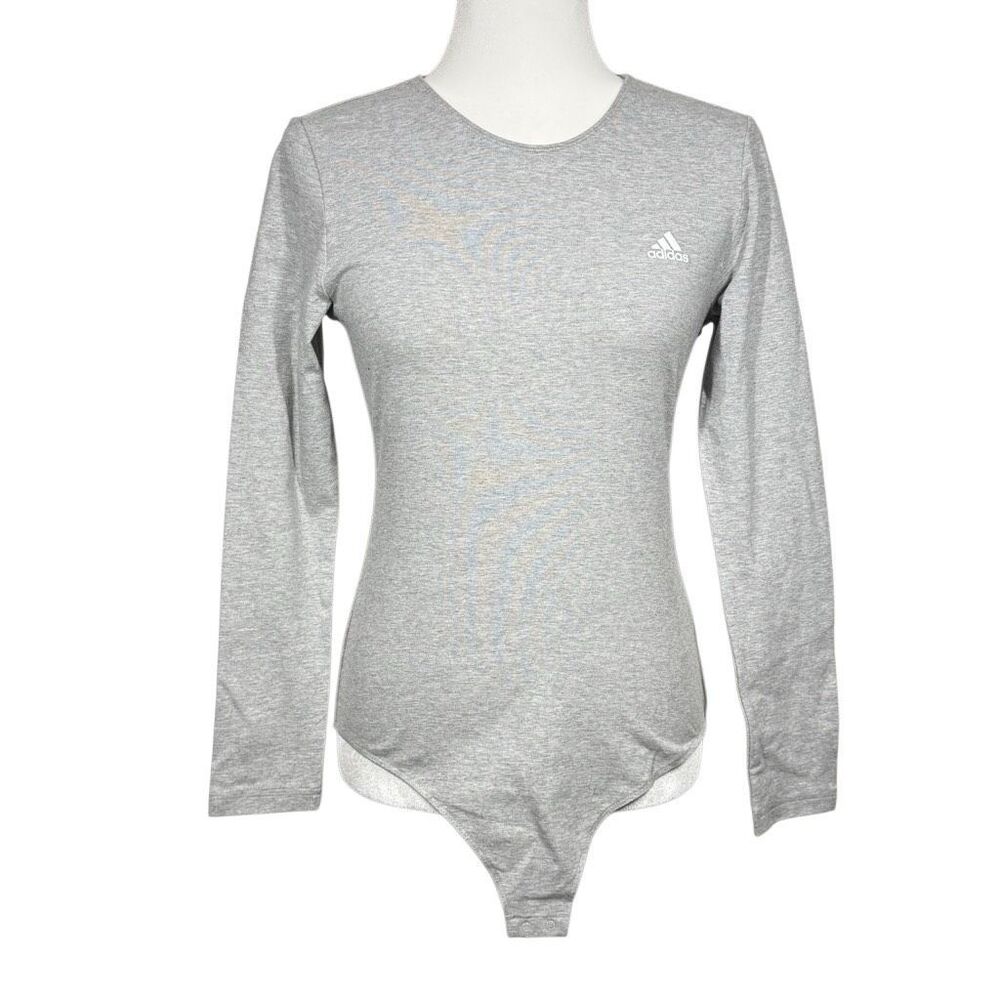NWT Adidas Gray Long Sleeve Essentials Studio Bodysuit Top Size M Sporty Active